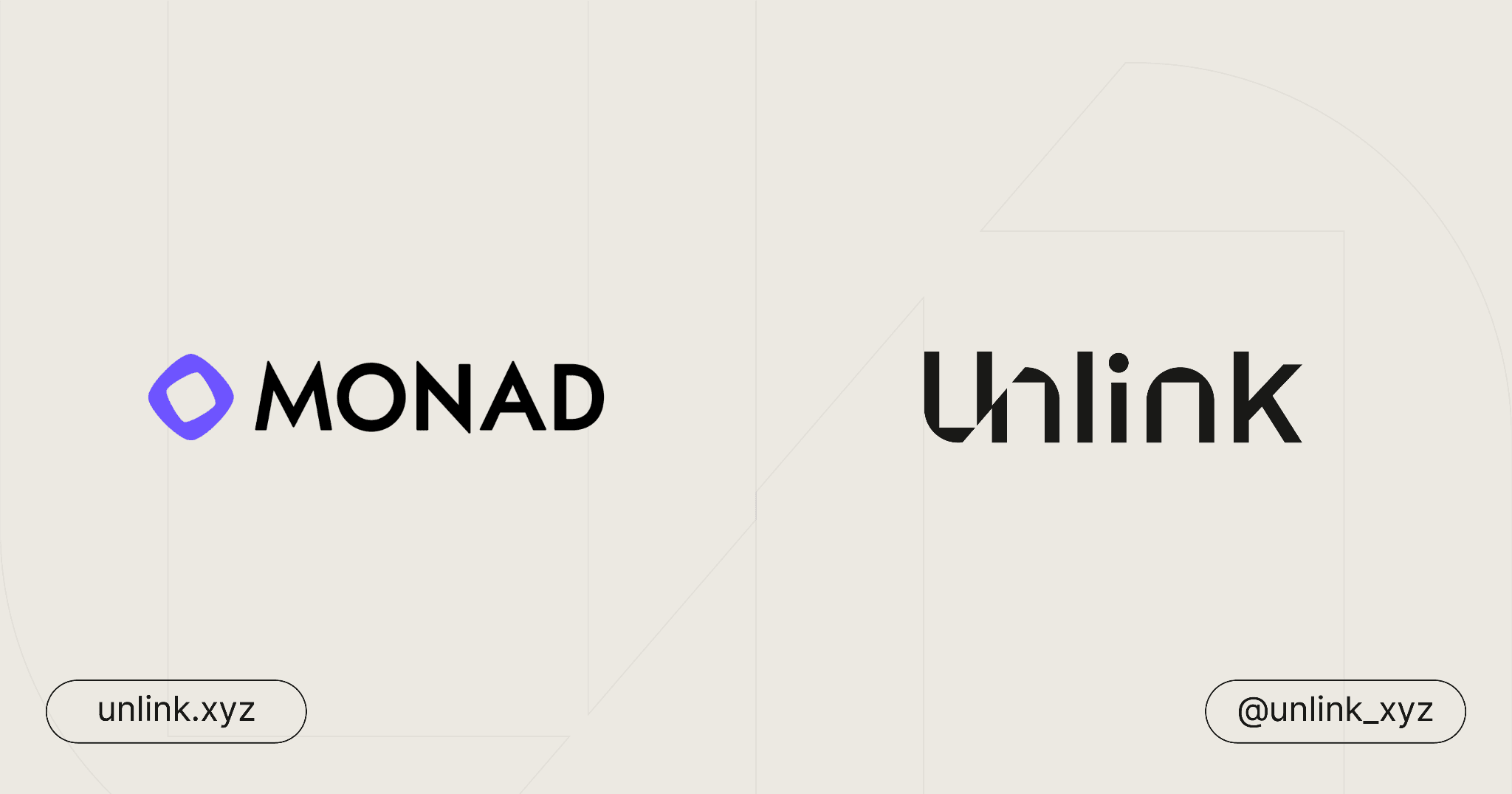 Monad and Unlink logos with unlink.xyz and @unlink_xyz